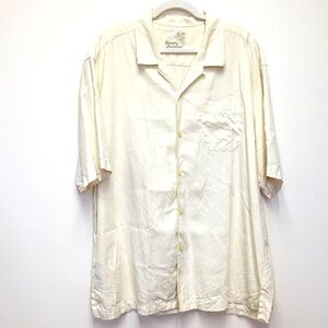 Tommy Bahama Short Sleeve Button Down Shirt XL Cream 100% Silk Casual Vacation